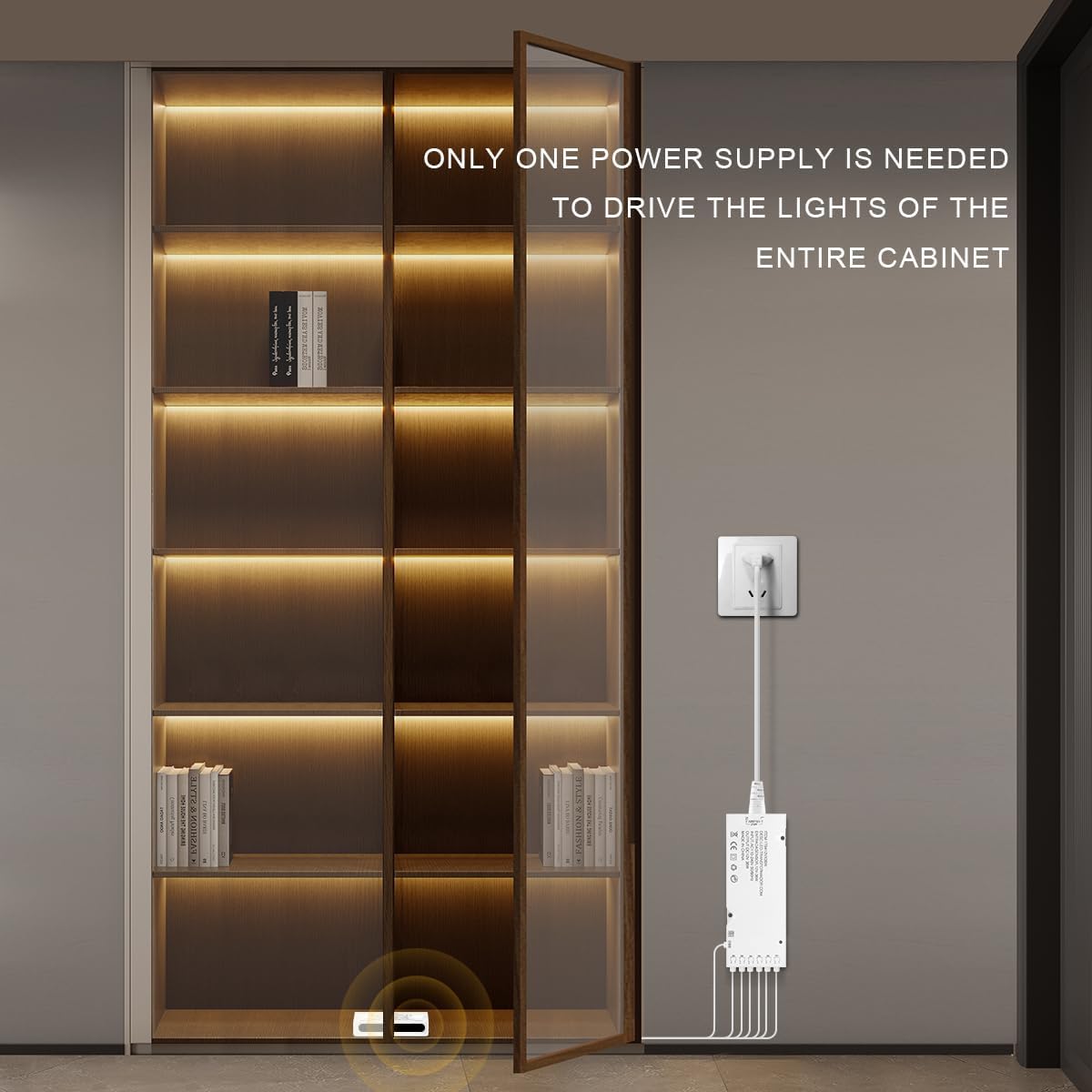 COB LED Strip Lights 12V,6-in-1 Door Sensor Control Under Cabinet Lighting Kit with 60W Adapter 6.56Ft Flexible LED Tape Light for DIY Wardrobe, Shoe Racks, Display Cabinets, Kitchen Cabinets