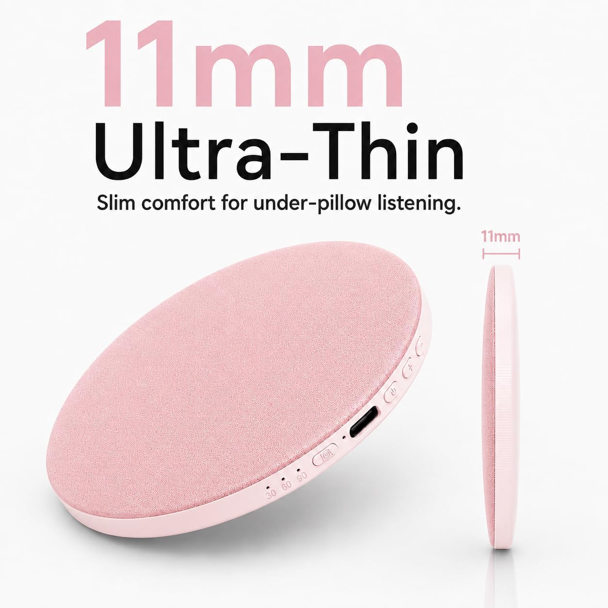 Pillow Speaker for Sleeping, Headphone-Free Mini Bluetooth Speaker Under Pillow, White Noise Sound Machine with Pink Noise, Auto-Off Timer for Side Sleeper
