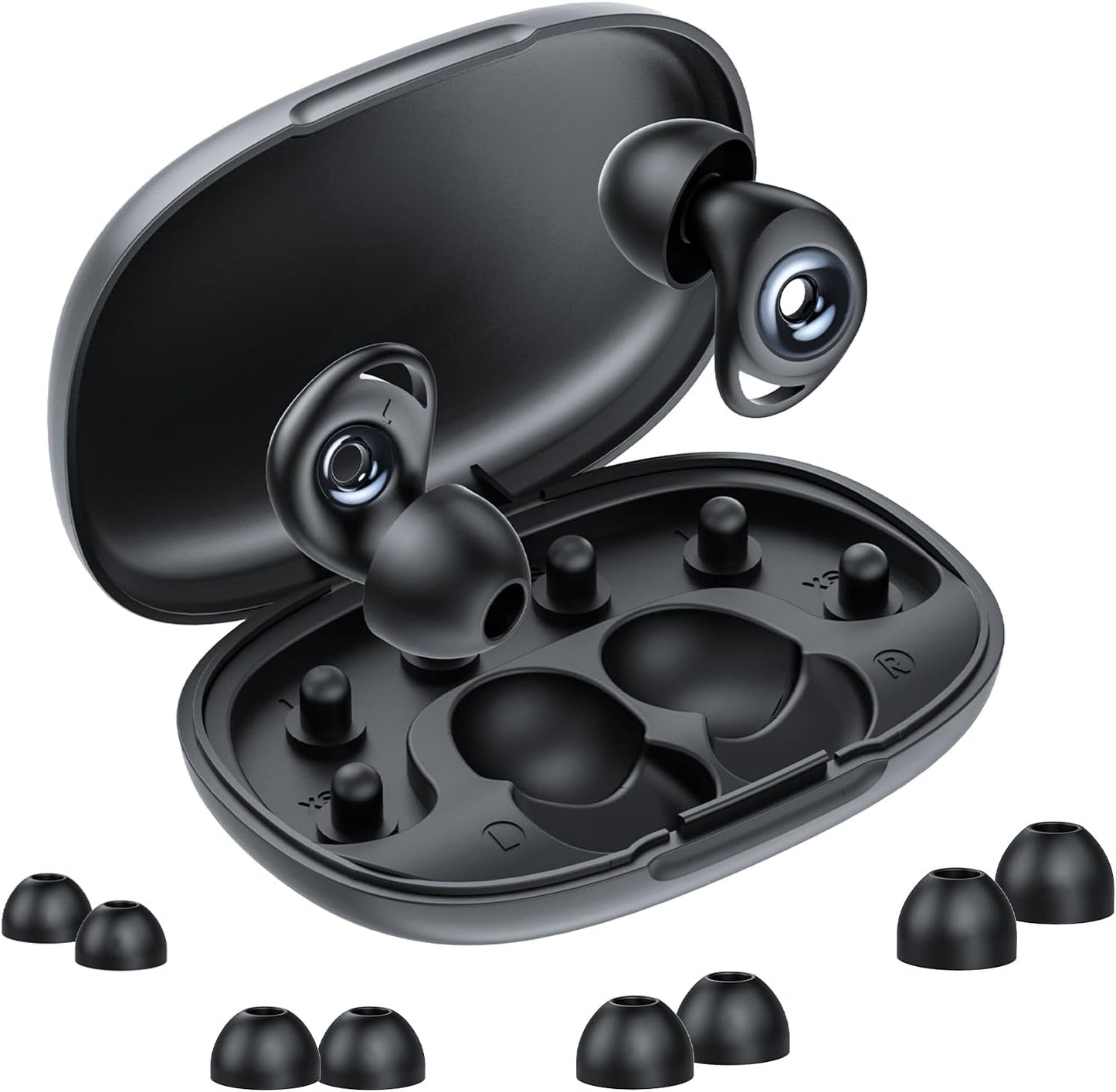 Ear Plugs for Sleeping,Noise Cancelling Silicone Earplugs,Concert,45 dB,Soft and Reusable,Hearing Protection with 8 Earpieces in 4 Sizes(XS/S/M/L),Carrying Bag,for Concert,Sleeping,Black