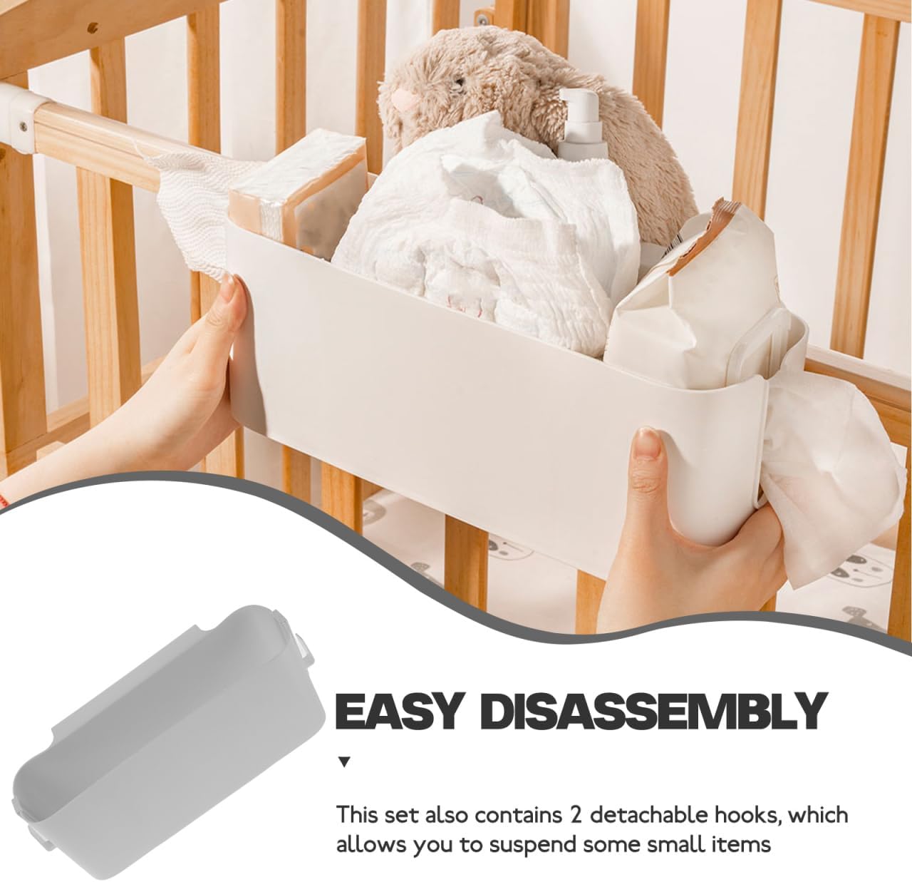 Portable Bedside Hanging Storage Organizer with Adjustable Hooks, Multi-Functional Bedside for Dorm Rooms, Office, White, 13.07 X 5.76 X 4.72 Inches