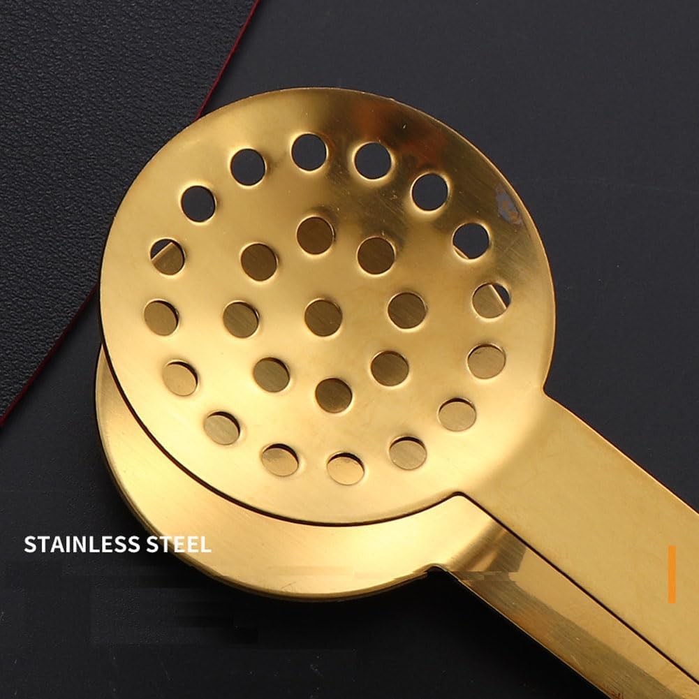 3Pcs Stainless Steel Tea Bag Squeezer Tongs Clamp Tea Strainers Holder Lemon Clip Tea Bag Squeezer Tongs Picker for Serving Tea Bag, Coffee Filters, Ice Cube, Sugar, Cafe, Bar and Home Use, Gold