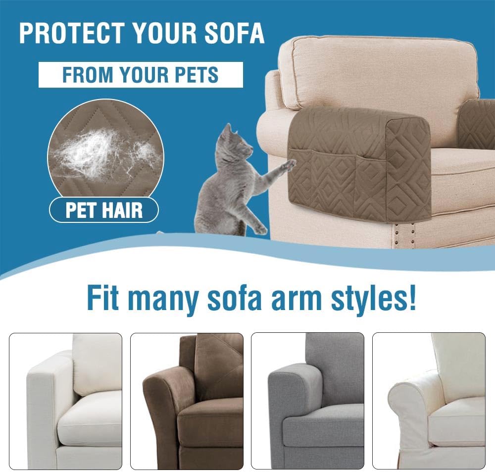 H.VERSAILTEX Water Resistant Armrest Covers for Sofa, 2 Pack, Ivory/Beige | Waterproof Armchair Caddy, Couch Arm Covers Remote Control Holder Sofa Armrest Organizer for Magazine, Tablet, Phone, iPad