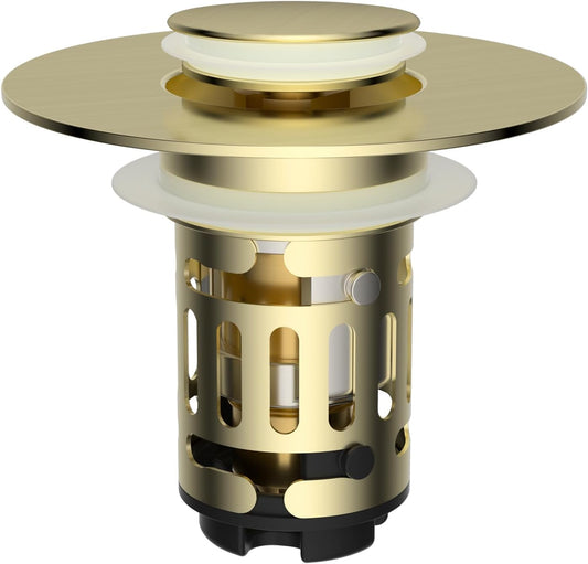 Hibbent Upgraded 3 in 1 Bathroom Sink Drain Strainer, Pop Up Stopper | Universal Sink Plug, Removable Stainless Steel Filter Basket Hair Catcher, Fit 1.1''-2.36'' Basin, Brass Bullet Core, Chrome