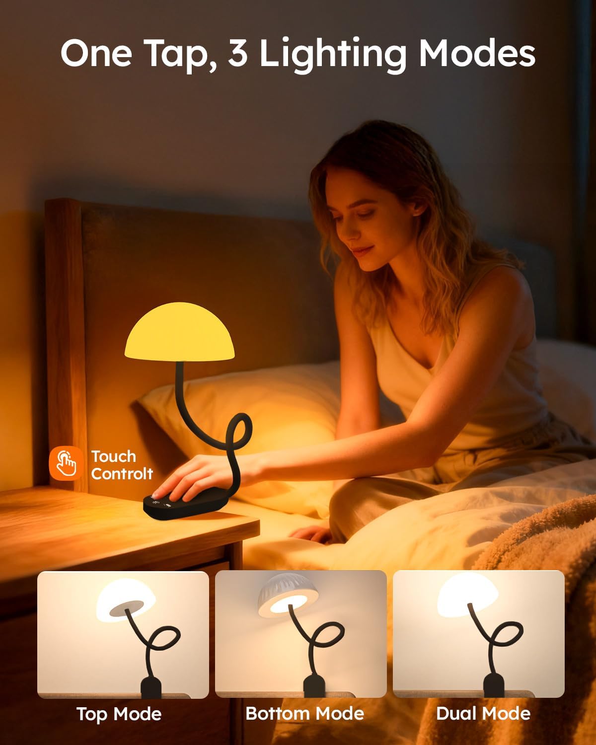 Rechargeable Clip On Lamp, Cordless Touch Control Desk Lamp with RGB Ambient Mode & 3000K–6000K Dimmable Book Reading Light, Portable Gooseneck Lamp Battery Operated Clamp On Table Bedside Headboard