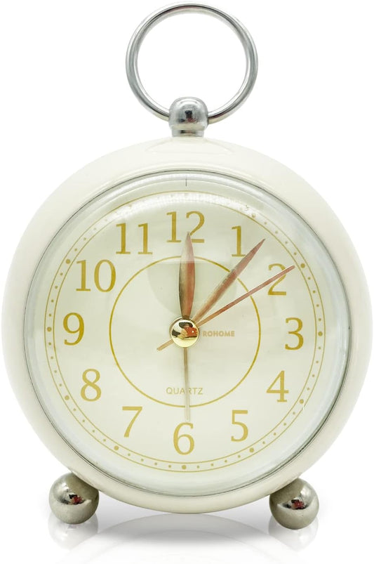 Rohome Vintage Small Alarm Clock with Night Light, Blue, Silent Quartz Movement, Non-Ticking, Decorative, for Bedside Table, Desk, Kitchen, Bedroom, Shelf, Nightstand, Wall Hanging (Blue)