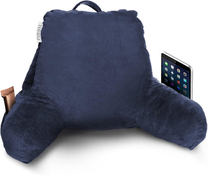 Nestl Reading Pillow with Shredded Memory Foam, Designed for Sitting Up in Bed and Couch, Back and Arms Adjustable Support for Adult & Teens Backrest Pillows for Reading, with Washable Cover Dark Grey