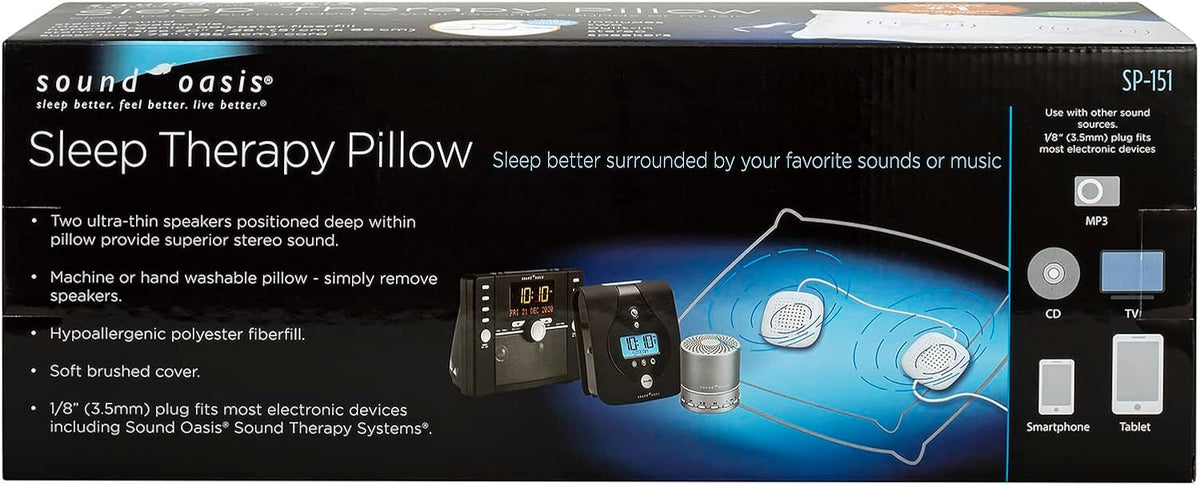 Sound Oasis Pillow Speakers, 2 UltraThin Stereo Speakers, Volume Control, Surround Sound for Music, Sleep, Tinnitus Masking, Connect to External Sound Source with 1/8" 3.5mm Headphone Jack Plug, White