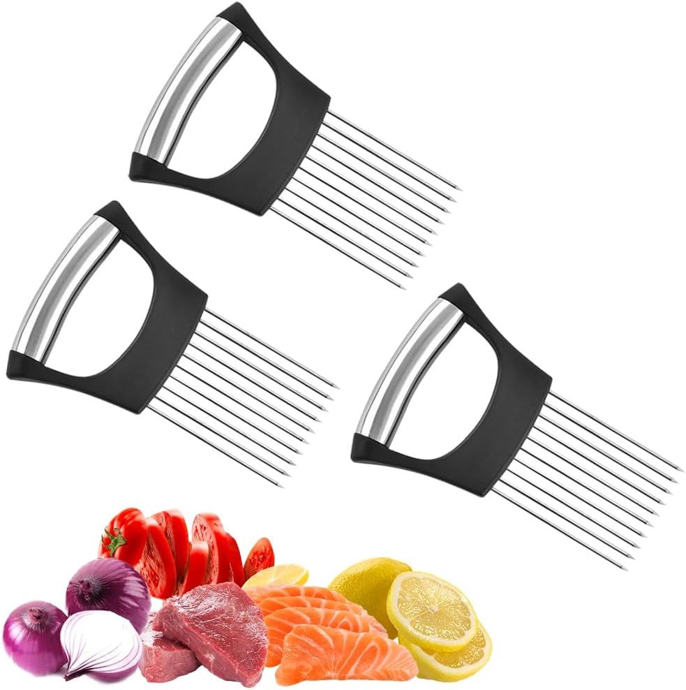 Onion Holder for Slicing, 2025 New Stainless Steel Onion Slice Holder Lemon Slicer Vegetable Cutter, Kitchen Chopper Slicing Assistant Tool for Meat, Onion, Potato, Tomato (A-1PCS)