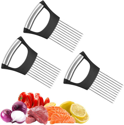 Onion Holder for Slicing, 2025 New Stainless Steel Onion Slice Holder Lemon Slicer Vegetable Cutter, Kitchen Chopper Slicing Assistant Tool for Meat, Onion, Potato, Tomato (A-1PCS)