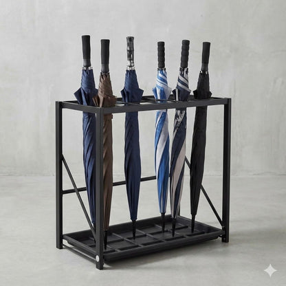 Folding Umbrella Storage Stand Rack Holder Organizer Free Standing Industrial Umbrella Rack for Entryway Home Commercial Office Hotel Entry Hallway Patio Décor with Removable Drip Tray