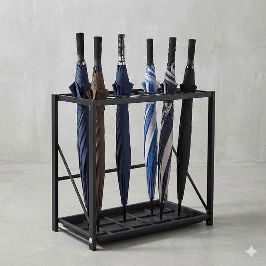 Folding Umbrella Storage Stand Rack Holder Organizer Free Standing Industrial Umbrella Rack for Entryway Home Commercial Office Hotel Entry Hallway Patio Décor with Removable Drip Tray