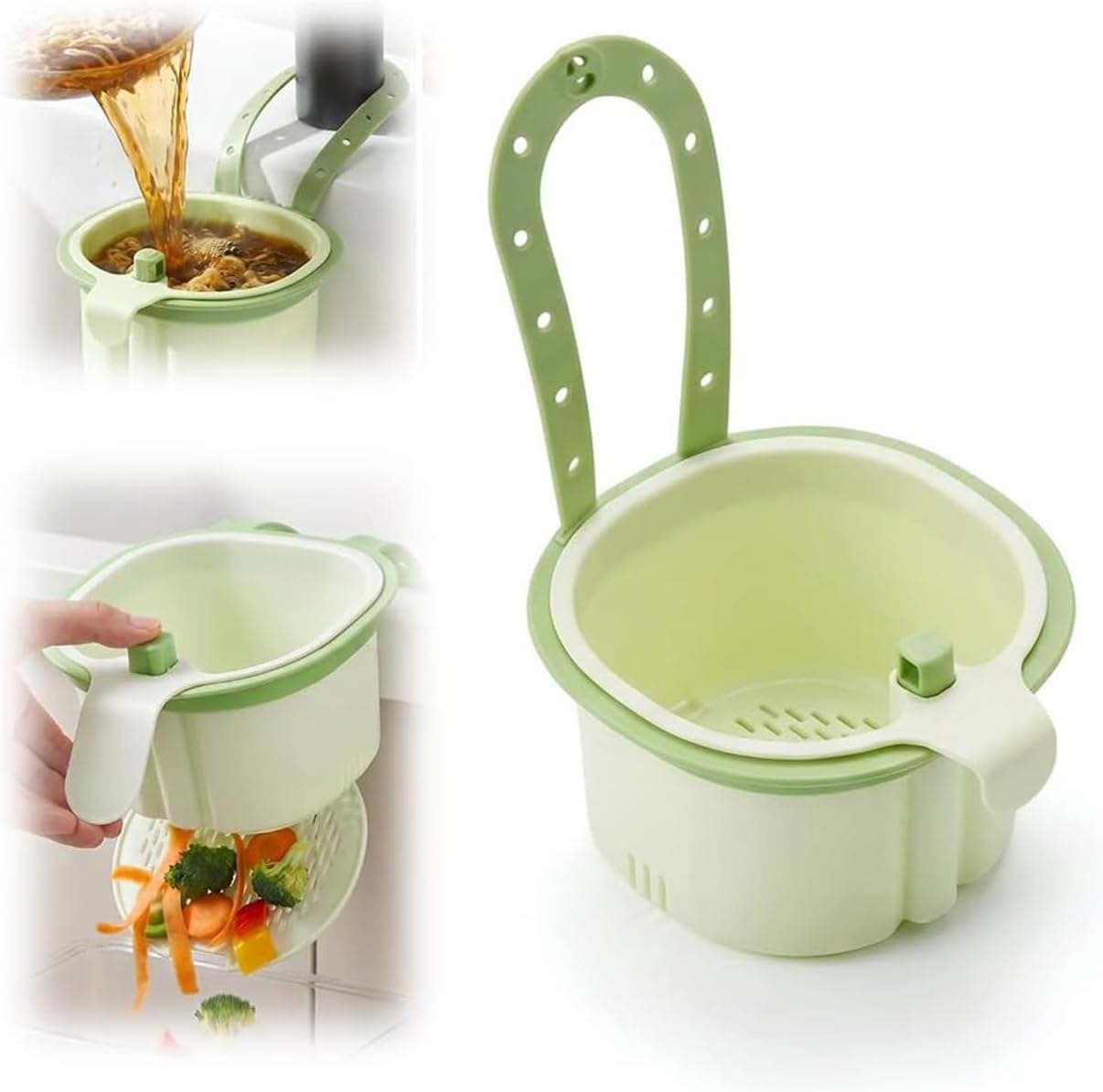 Sink Drain Strainer Self-Cleaning Faucet Hanging Filter Basket, Multifunctional Kitchen Sink Strainer Press Automatic Dumping Basket (Green)