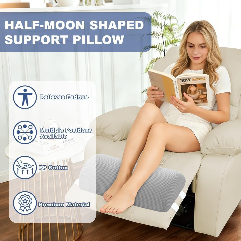 Half Moon Bolster Pillow with Straps, Knee Pillow for Back Sleeping, Under Knee Pillow for Sleeping, Relieves Pain in Legs and Knees, Machine Washable Cover, 24" X 10" X 4", Grey