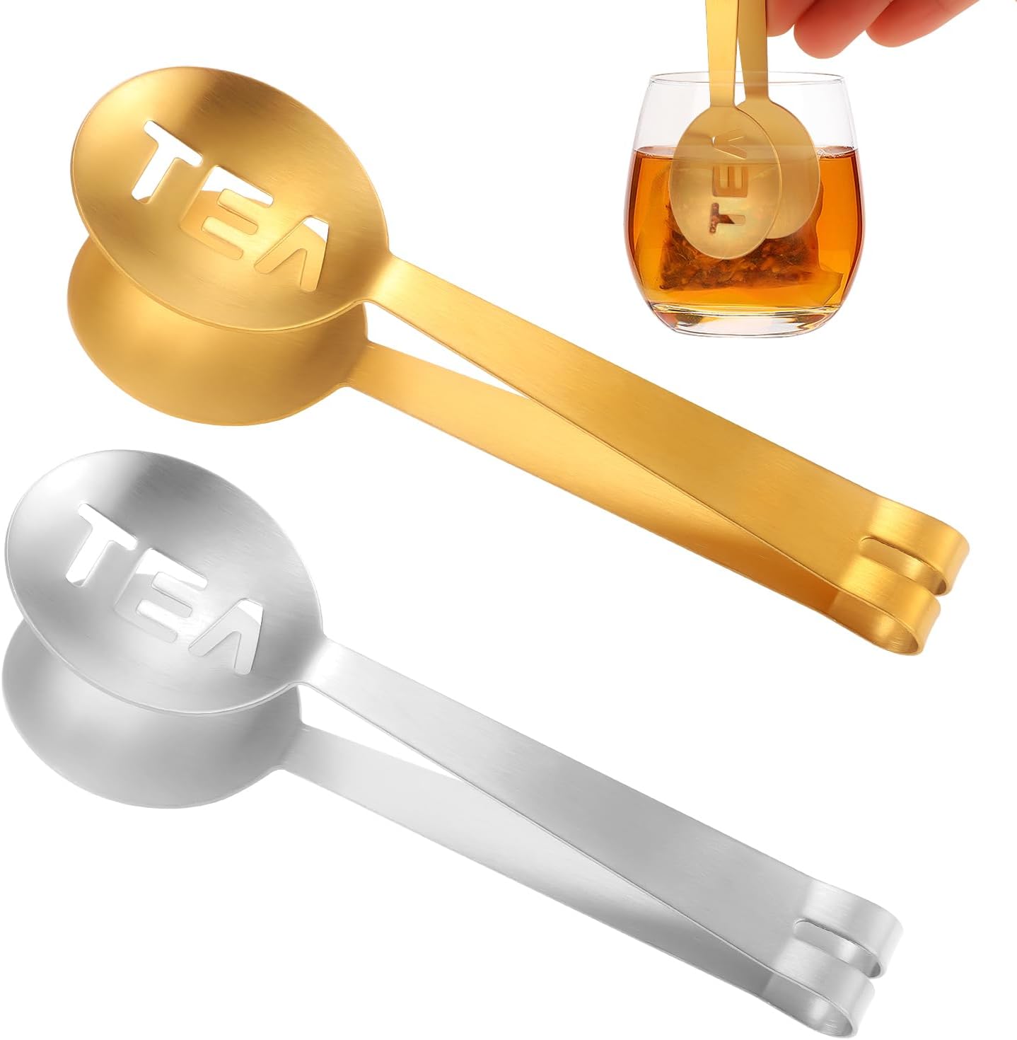 2 Pcs Tea Bag Squeezer, Stainless Steel Tea Spoon for Loose Tea Round Tea Bag Clamp Tea Bag Tongs Tea Bag Clip Tea Bag Grip Holder Strainer for Tea Drinkers Accessories Tool