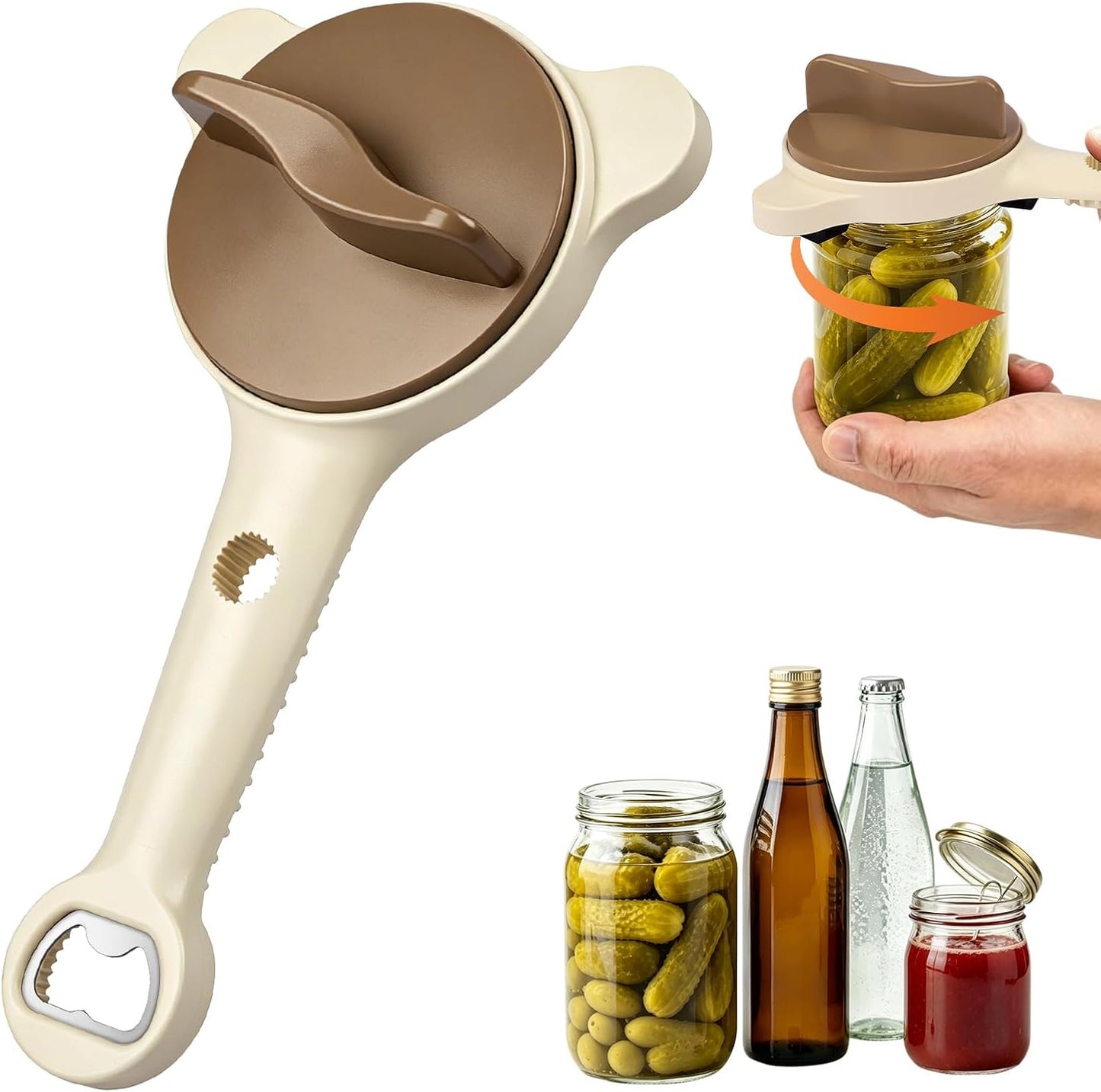 4-in-1 Adjustable Jar & Bottle Opener for Seniors with Arthritis Weak Hands | 2026 New Stainless Steel Non-Slip Grip, Left-Handed Friendly, Fits Glass, Pickle & Sauce Jars, Beer, Soda & Wine Bottles