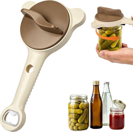 4-in-1 Adjustable Jar & Bottle Opener for Seniors with Arthritis Weak Hands | 2026 New Stainless Steel Non-Slip Grip, Left-Handed Friendly, Fits Glass, Pickle & Sauce Jars, Beer, Soda & Wine Bottles