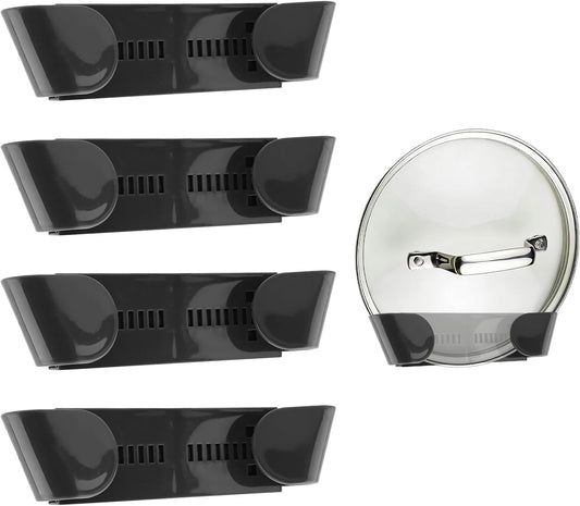 Universal Pot Lid Holder Organizer, 4 Pack Adjustable ABS Rack for Cabinet or Wall Mount, No Drill Extendable Holder for Pan Lids and Cutting Boards，Fits 6" to 13"