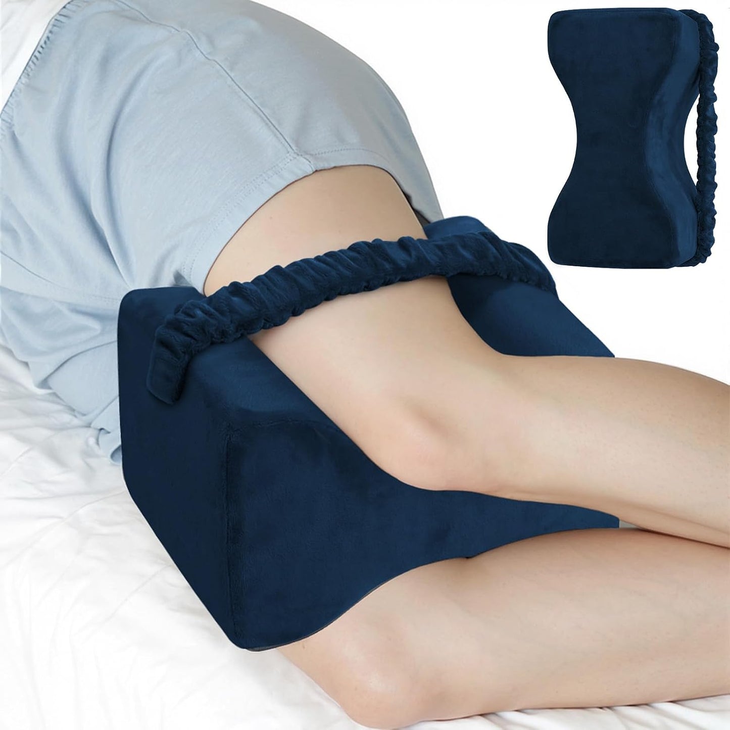 Knee Pillow for Side Sleepers, Memory Foam Leg Pillow with Strap, Grey | Ergonomic Between Leg Support Pillow for Sleeping Comfort, Knee and Ankle Positioning, Pregnancy, Joint Support, Medium Size