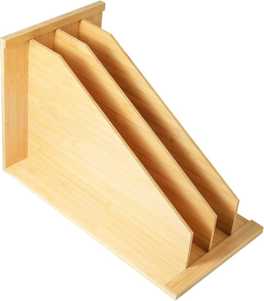 Tray Dividers for Kitchen Cabinets，cookie sheet divider for cabinet | (14"H x 21.3"D) - Bamboo Cabinet Organizer with 3 Dividers for Cookie Sheets, Baking Pans, Cutting Boards & Pot Lids