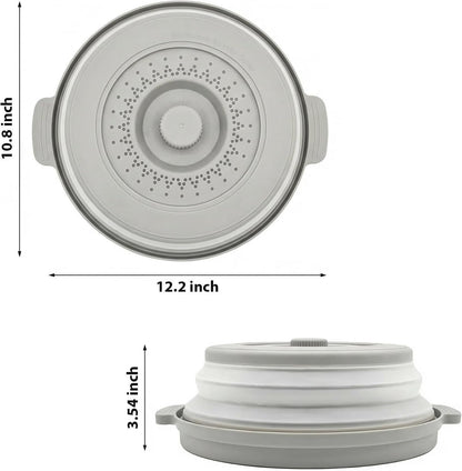 Microwave Cover for Food, 10.2 Inch Microwave Splatter Cover with Anti-Scald Tray, Collapsible Vented Microwave Plate Cover, BPA-Free Food Lid with Handles for Compact Microwaves