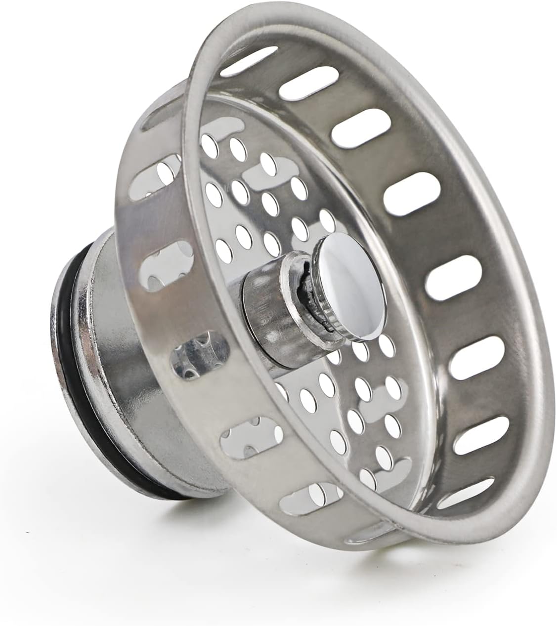 Highcraft 97343 Kitchen Sink Basket Strainer Replacement for Standard Drains (3-1/4 Inch) Stainless Spring Steel Closure and Rubber Stopper, Stainless Steel