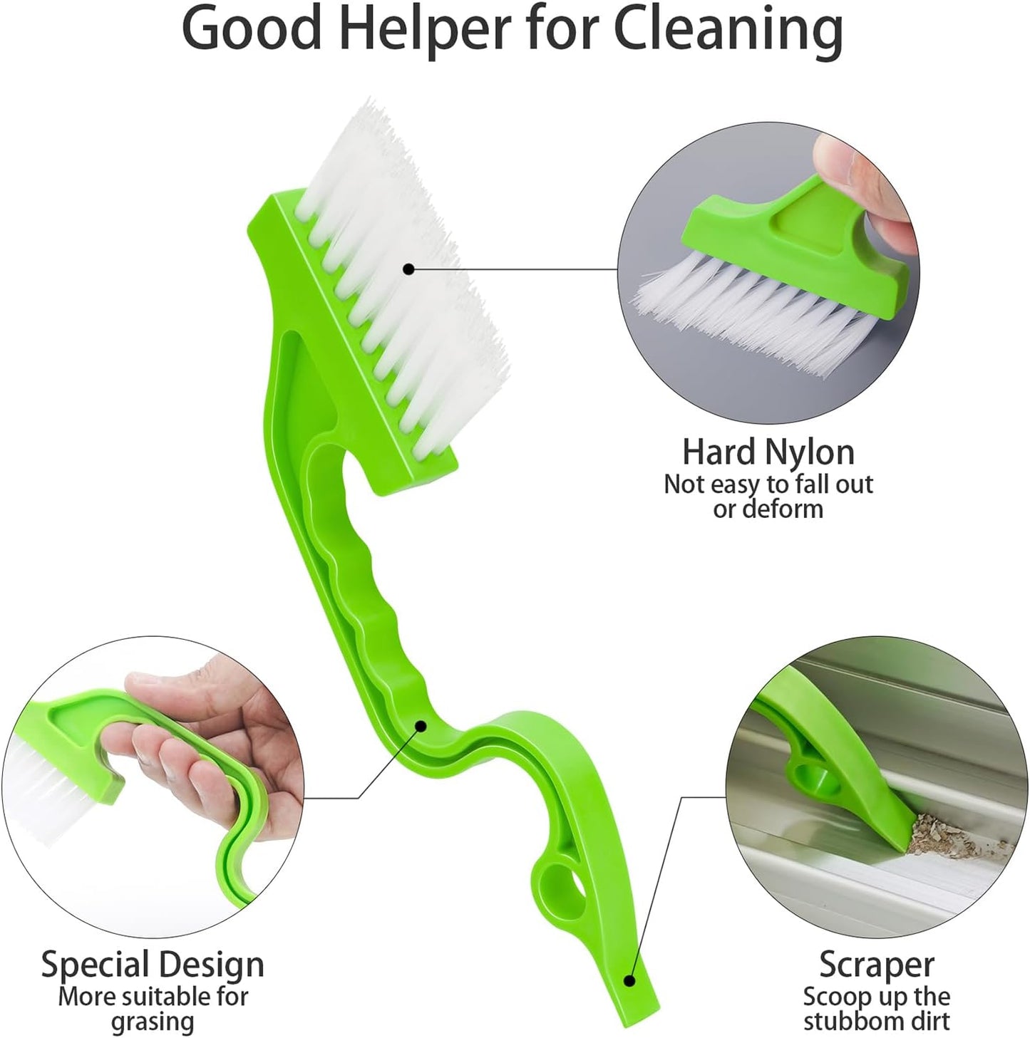 Asltw Swan Neck Cleaning Brush Set, 3 Angled Handle Scrub Brushes + 1 Crevice Brush for Window Tracks, Grout, Corners and Tight Spaces, Firm Bristles for Deep Cleaning in Kitchen and Bathroom