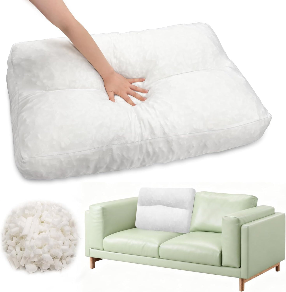 JZHLLA Shredded Foam Sofa Back Cushions Replacement Fluffy Memory Sponge Couch Pillow with Quilted Design 26x18x5 Inch Lumbar Support Pillow for Sofa Bed Floor