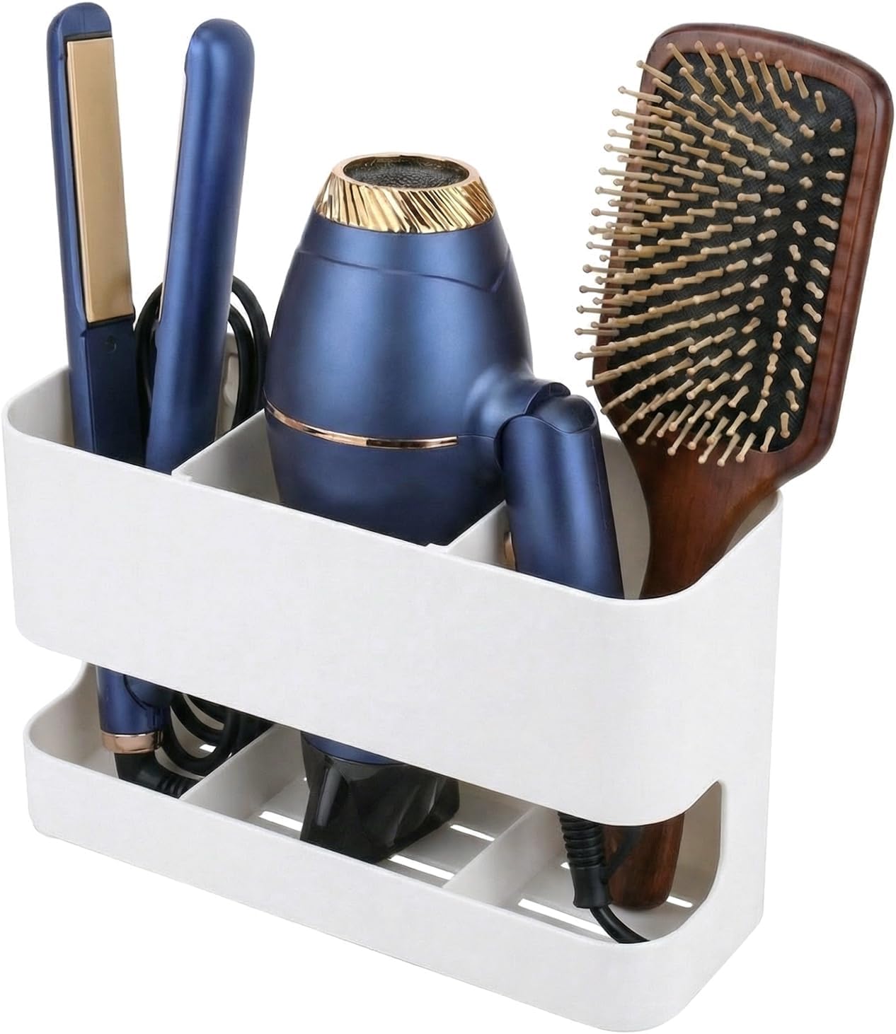 MyGift Wall Mount Salon Hair Tool Organizer with 3 Slots, Black Metal | Wall-mounted black metal storage features 3 slots for curling irons, blow dryers, straighteners, and hair brushes