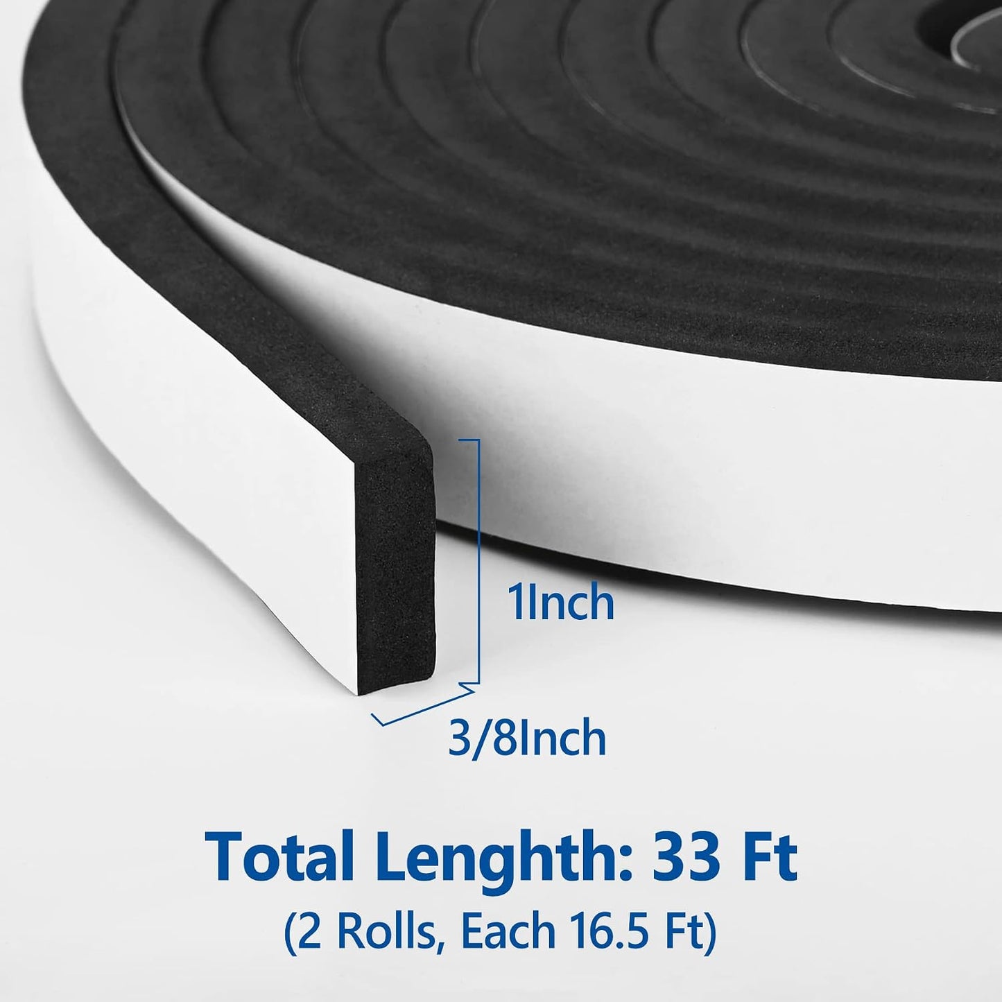 Kikerike Self Adhesive Foam Tape Weatherstrip 1/2In x 1/4In x 42Ft High Density Foam Insulation Strips Seal Weather Stripping with Strong Adhesive for Door and Window Sound Isolation Soundproofing