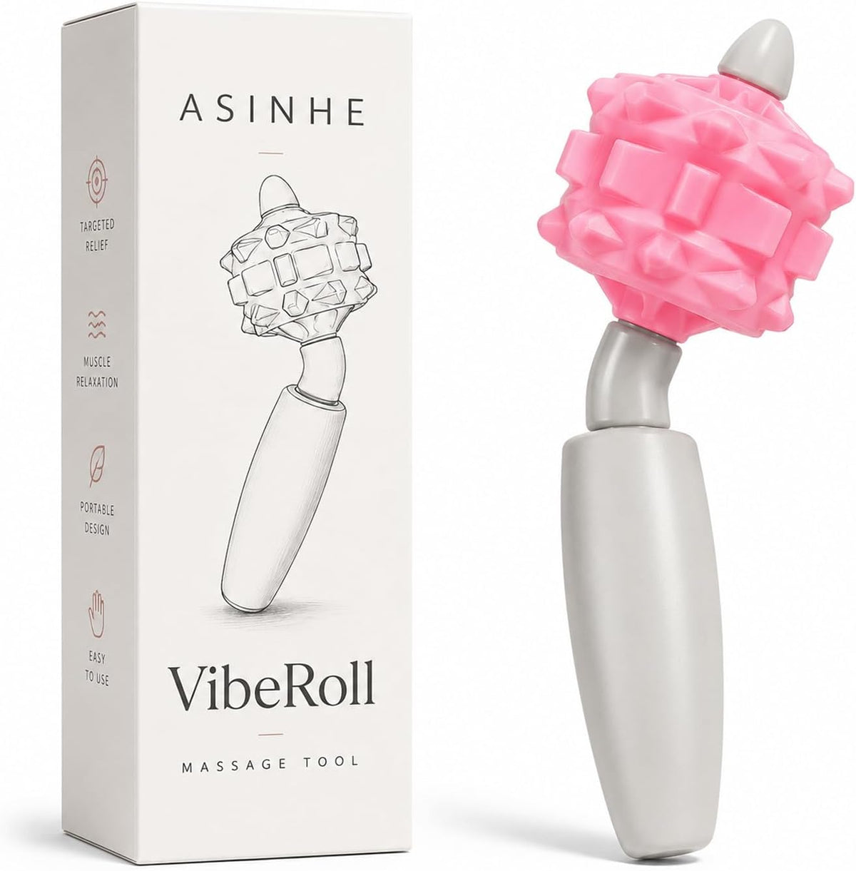 VibeRoll Mini Massage Tool for Trigger Point Relief, Handheld Muscle Roller Stick for Neck, Legs, Arms & Back, Portable Deep Tissue Recovery Tool
