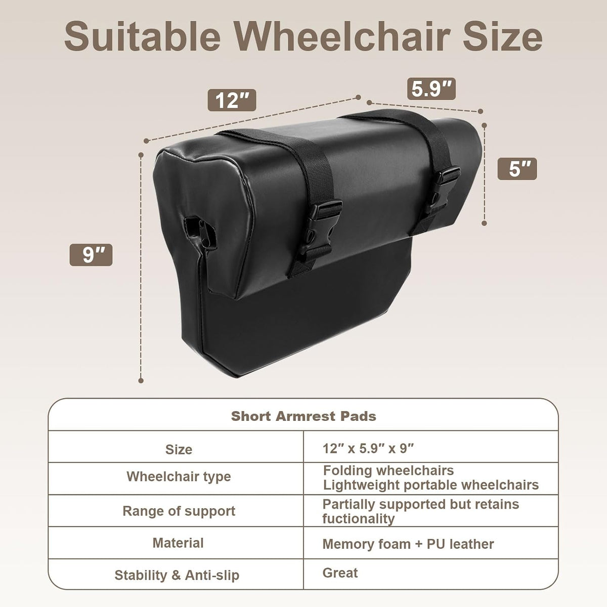 Wheelchair Armrest Pads, Memory Foam Arm Trough for Wheelchair, 16"L