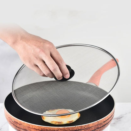 Hemobllo Grease Splatter Guard Stainless Steel Fine Mesh Splatter Screen Lid with Insulated Handle for Oil Splash Protection & Easy Cleanup, for Frying Pan, Stovetop, Home & Restaurant