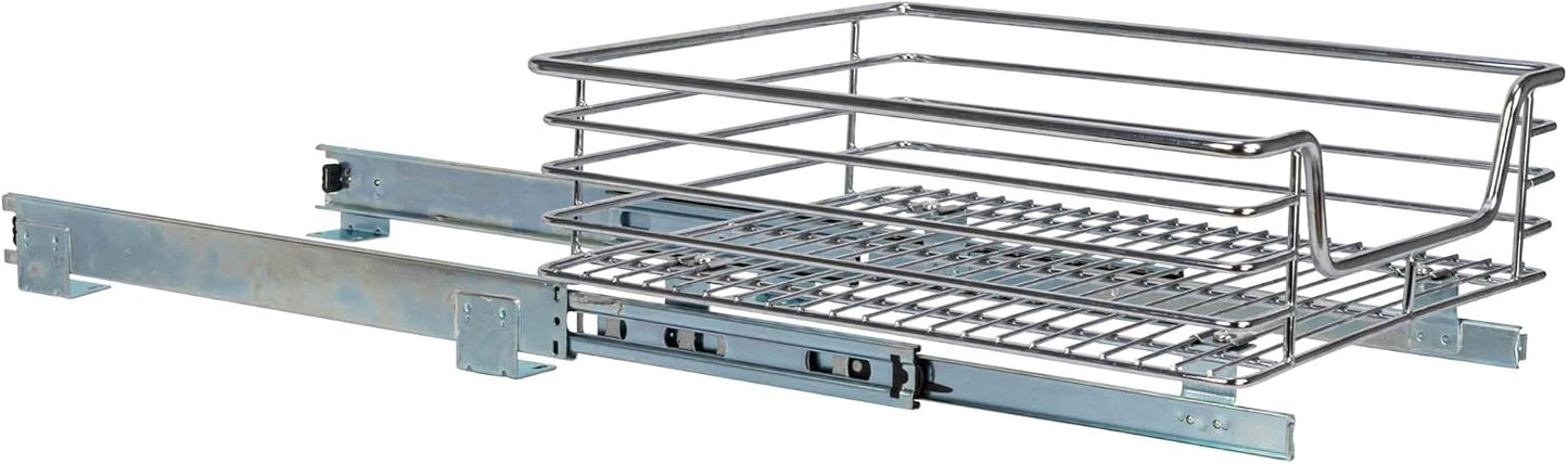 Household Essentials Glidez Multipurpose Chrome-Plated Steel Pull-Out/Slide-Out Storage Organizer for Cookware and Bakeware - 2-Tier Design - Fits Standard Size Cabinet or Shelf, Chrome