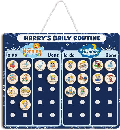 Daily Routine Chart for Kids, Visual Schedule, Routine Chart for Toddlers 3-5, Morning Bedtime Routine Chart for Toddlers, Wooden Chore Chart for Kids