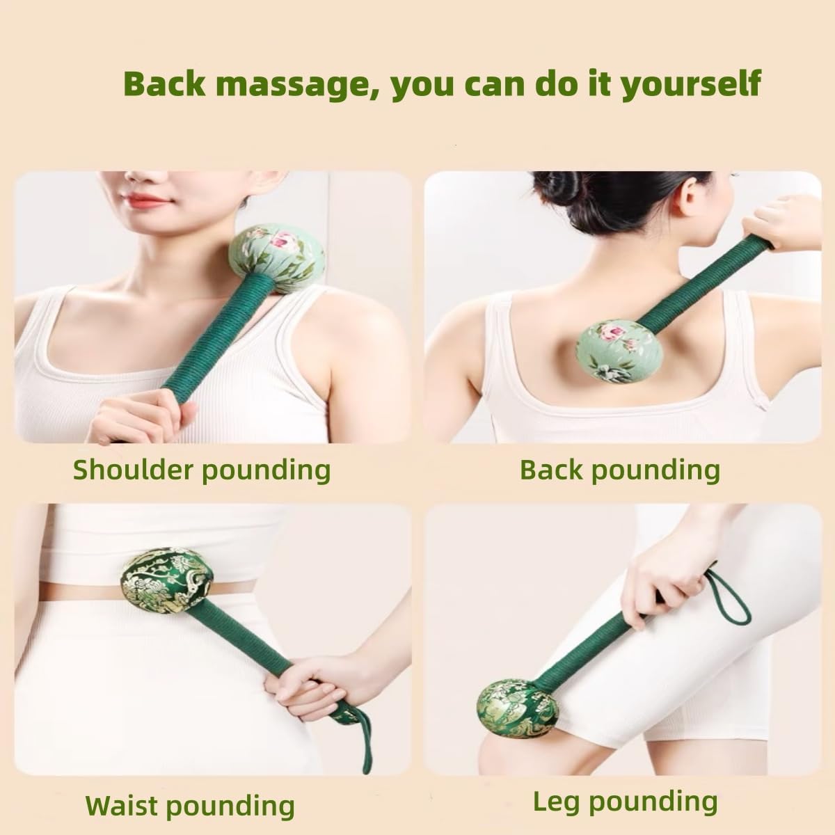2PCS Herbal Wormwood Lymphatic Drainage Anti Slip Manual Massage Hammer Longer Handle Back Massager for Shoulder, Neck & Muscle Pain Relief (Rose Red/Dark Blue)