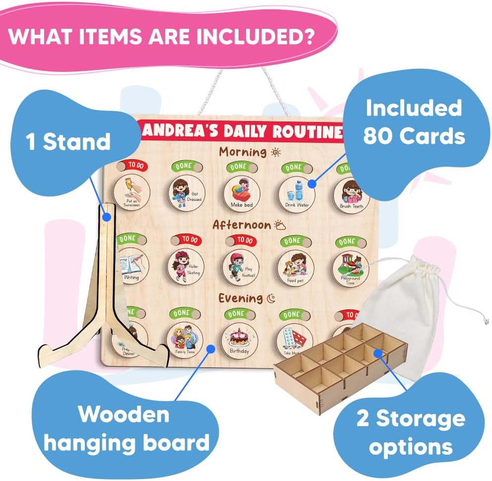 Wooden Chore Chart for Kids, Wooden Daily Routine Chart for Kids, Visual Schedule for Kids, Chore Reward Chart, Bedtime Morning Routine Chart for Toddlers