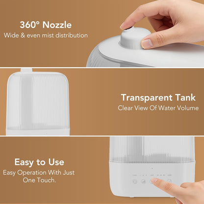 Electactic 4L Top Fill Humidifier for Bedroom, Auto Constant Humidity, Smart Control, Quiet Ultrasonic Cool Mist, 360° Nozzle, 3 Mist Levels, 7-Color Light for Home Office Baby Room