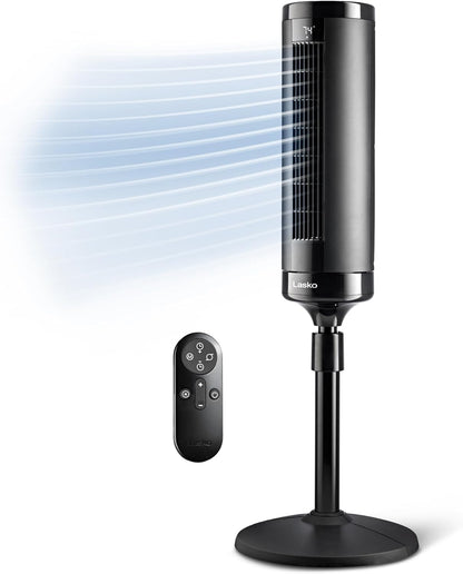 Lasko Elevation Tower Fan for Bedroom, Office, and Living Room - 42”-54” Adjustable Height Cooling with 31 ft/s Airflow and 90° Oscillation- Quiet 28 dB Operation - Remote Control - Black