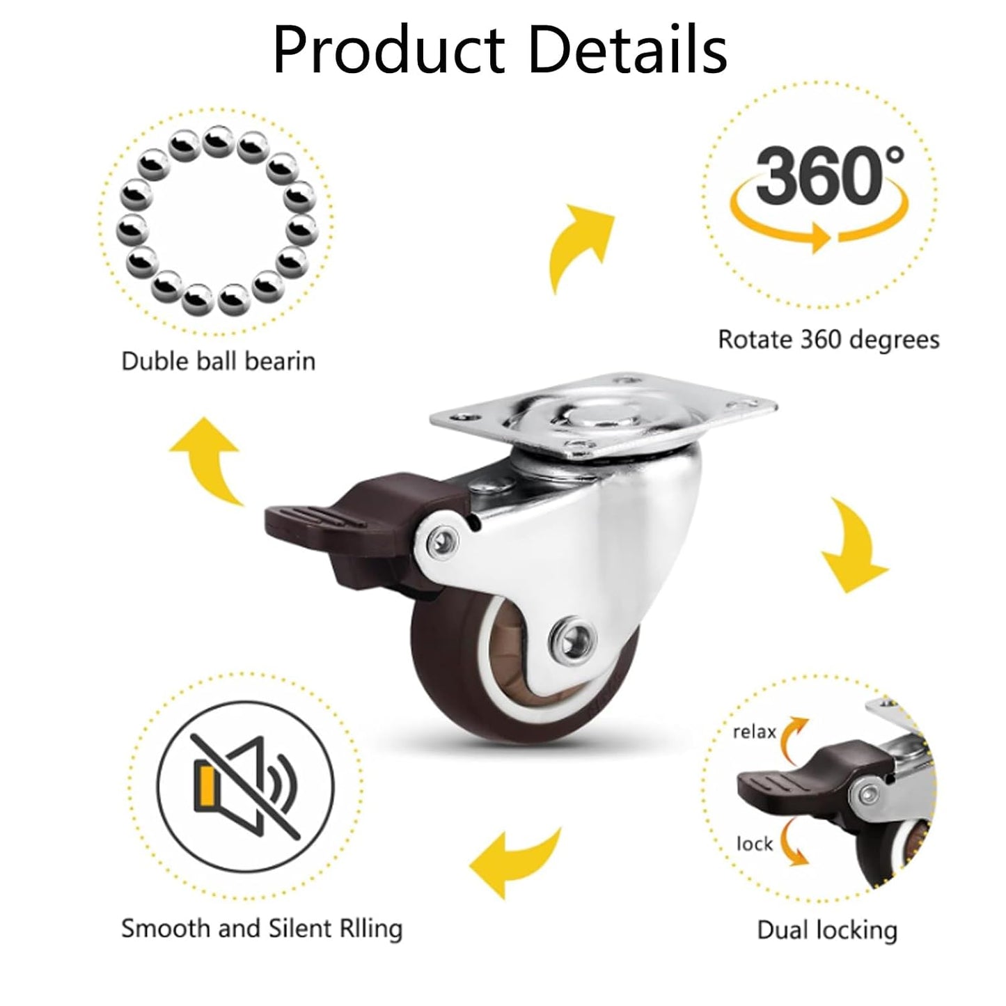 Semetall 4PCS Swivel Caster Wheels Square Cup Furniture Castors (Bronze) | 150kg Load Capacity, with Screws for Piano Feet, Sofa, Table, 1.02 Inch (26mm) Wheels