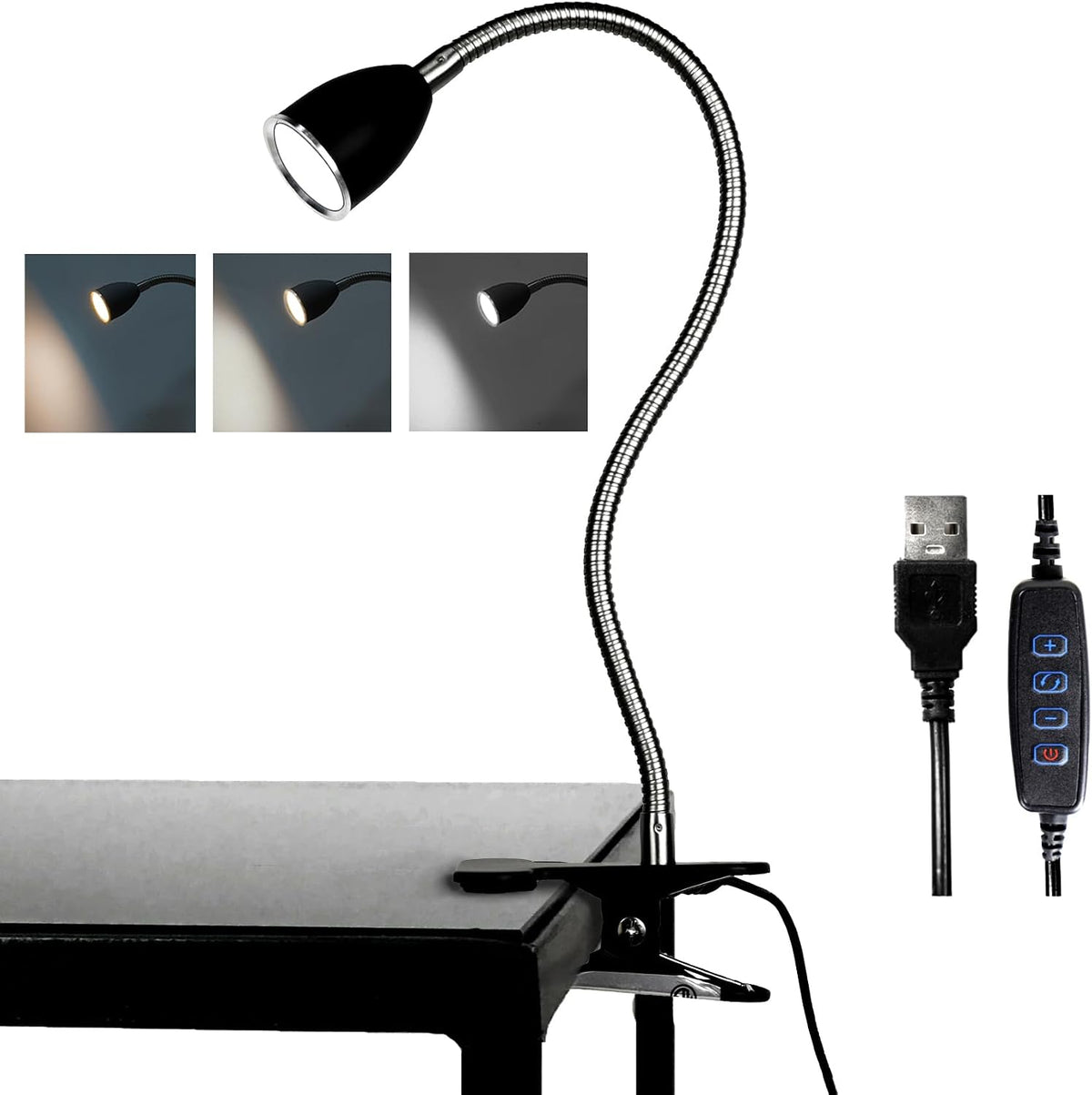 LALISU Desk lamp Eye-Caring Table Lamps, 360°Rotation Gooseneck Clip Lamp