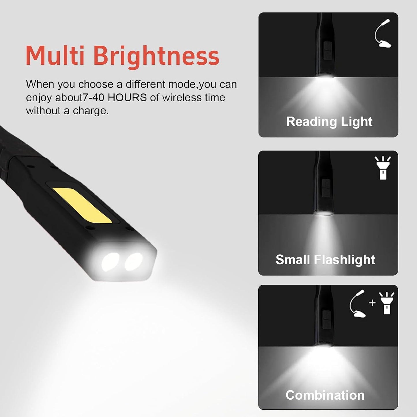 Neck Reading Light LED Brightness Rechargeable 10-80Hrs Bendable Book Lamp for Reading in Bed Knitting Camping Repairing Reading Lovers Gifts Black