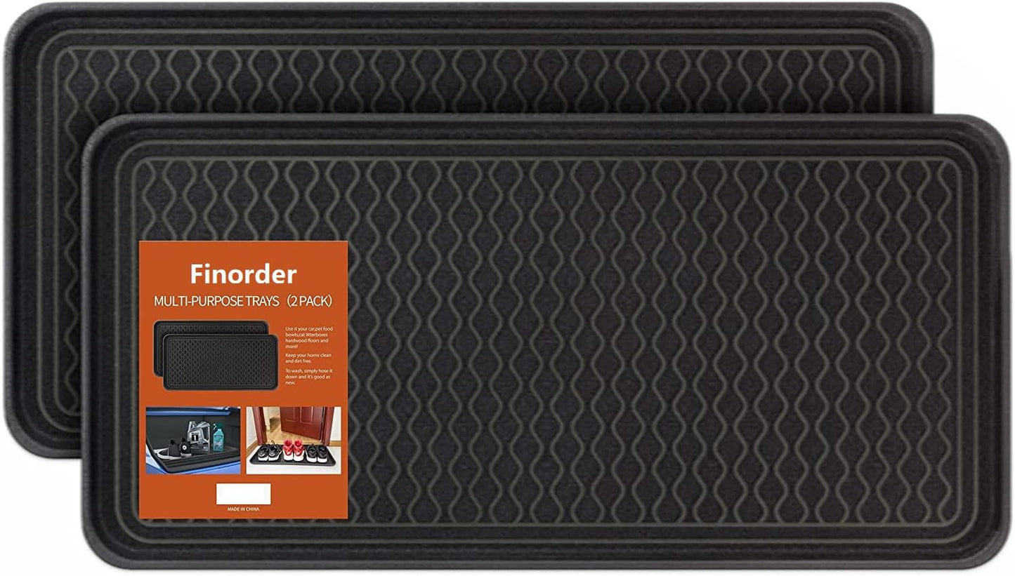 Finorder Boot & Shoe Trays, 2 Pack, 30" x 15" x 1.2", Gray | Multi-Purpose Duty Shoe Mat for Indoor and Outdoor, Plastic Pet Feeding Mat, Plastic Boot Tray for All Weather