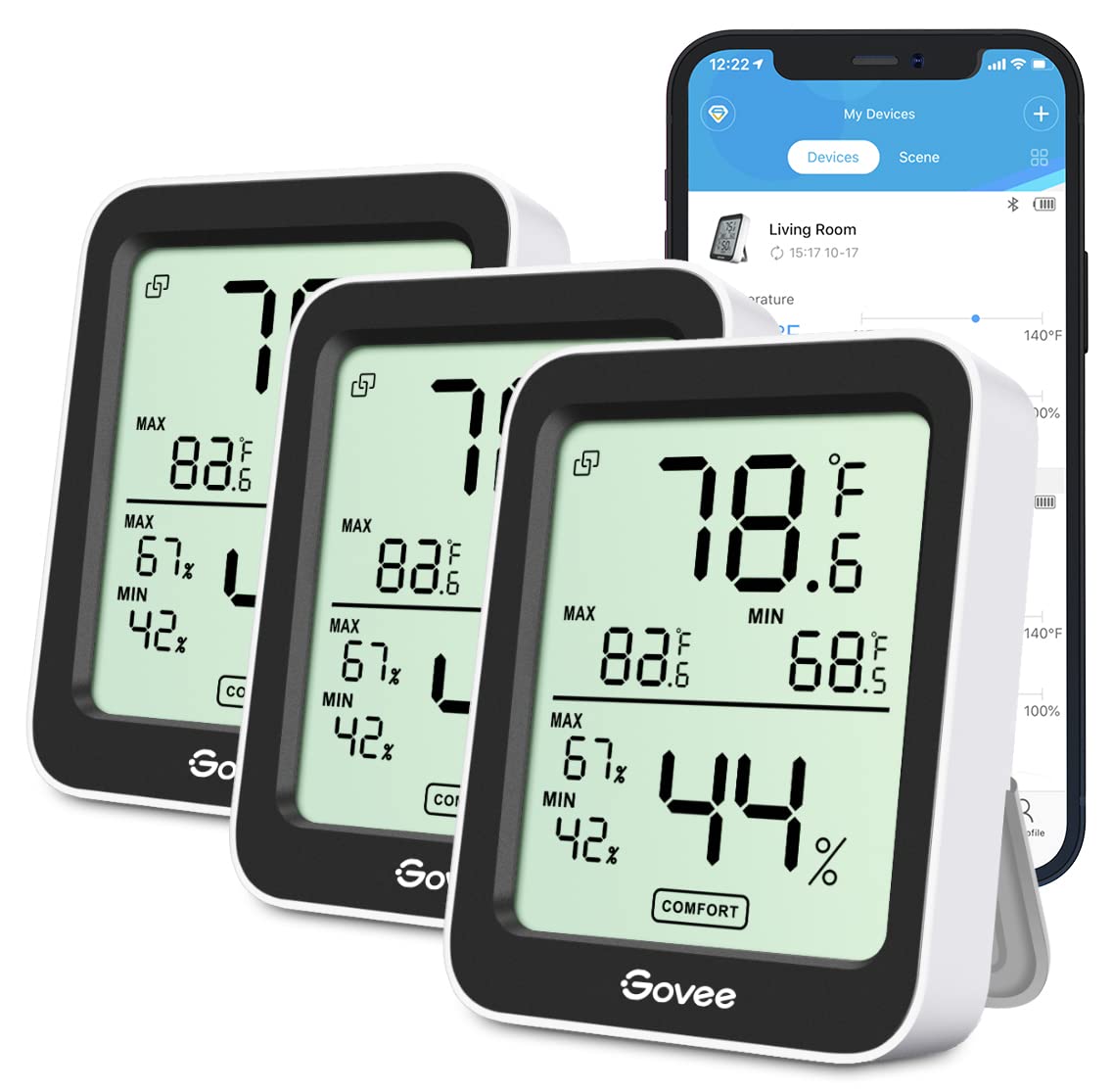 Govee Indoor Hygrometer Thermometer H5075 with Bluetooth App Control | Room Temperature Humidity Meter, 164ft Remote Monitor, Smart Alerts, 2 Years Data Storage Export, for Bedroom Wine Cellar
