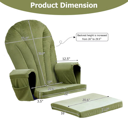 ANMINY 5pcs Glider Rocker Replacement Cushions Set with Ottoman Cushion, 3.5Inch Thickened Velvet Glider Rocking Chair Cushions with 29 inch High Backrest & Side Pockets for Indoor Nursery, Blue