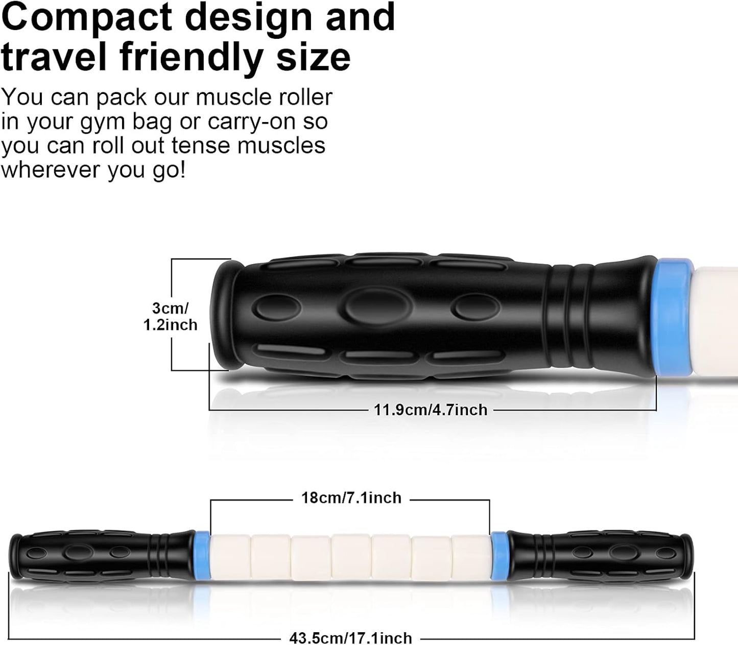 iGreely Premium Muscle Roller the Ultimate Massage Roller Stick 17 Inches Recommended By Physical Therapists Promotes Recovery Fast Relief for Cramps Soreness Tight Muscles-White
