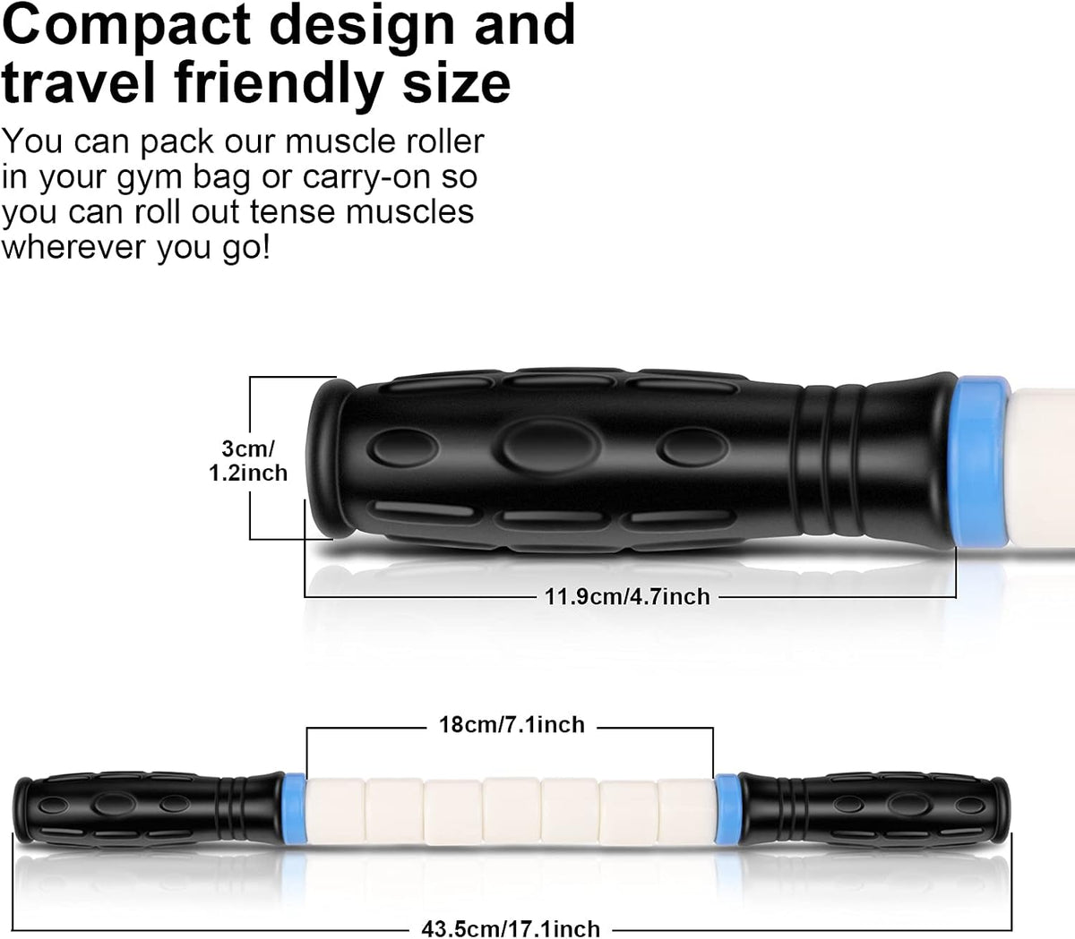 iGreely Premium Muscle Roller the Ultimate Massage Roller Stick 17 Inches Recommended By Physical Therapists Promotes Recovery Fast Relief for Cramps Soreness Tight Muscles-White