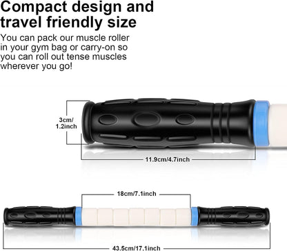 iGreely Premium Muscle Roller the Ultimate Massage Roller Stick 17 Inches Recommended By Physical Therapists Promotes Recovery Fast Relief for Cramps Soreness Tight Muscles-White