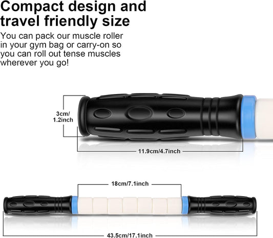 iGreely Premium Muscle Roller the Ultimate Massage Roller Stick 17 Inches Recommended By Physical Therapists Promotes Recovery Fast Relief for Cramps Soreness Tight Muscles-White