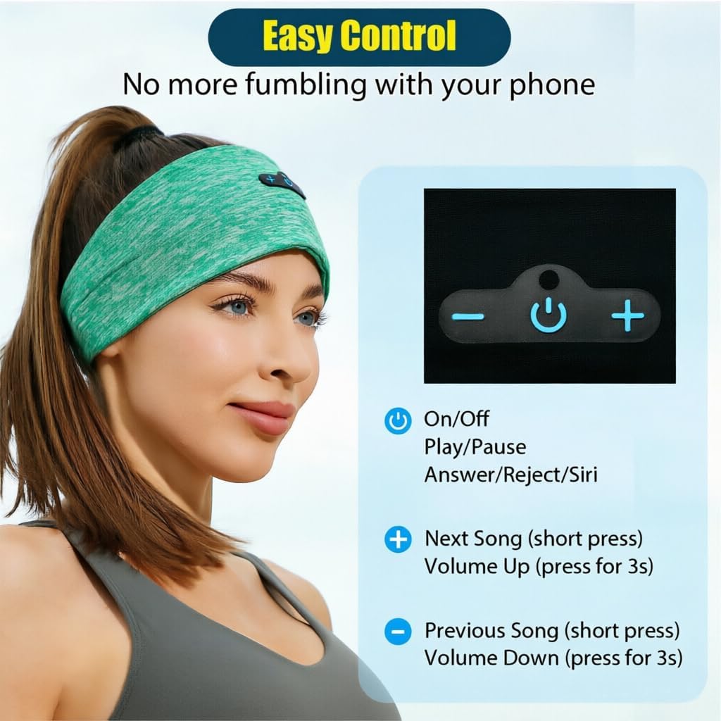 BORAYDA 2-Pack Bluetooth Headband, Bluetooth 5.4 Sleeping Headphones,18 Hours Play Time,HD Stereo, Built-in Microphone, Workout, Running, Sports, Men/Women Giftv
