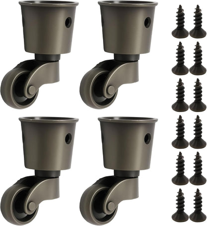 Anxingo 4 PCS 2.36 x 1.5 inch Antique Cyan Alloy Caster Cups Wheels, 360-degree Swivel Pulley, Suitable for Classical Furniture, Piano Legs, Coffee Tables, Bookshelves